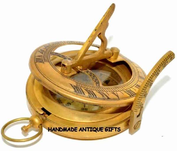 Brass Compass Military or Ships Nautical Pocket Watch Style Sundial Compass