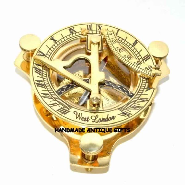 Handmade Triangle Shinny Gold Brass Sundial Compass
