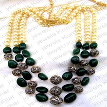 Designer Latest Fashion Green corundum Pearl Beaded Necklace