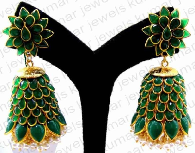 GLAMOROUS GREEN PACHI STYLE JHUMKAS