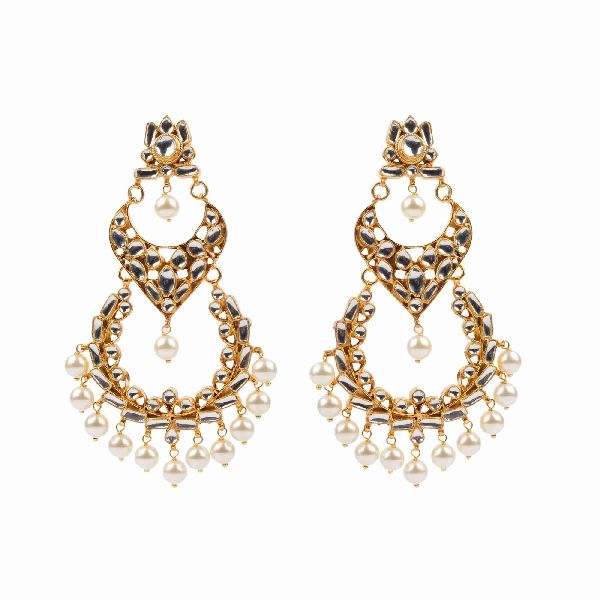 LONG KUNDAN PEARL EARRINGS