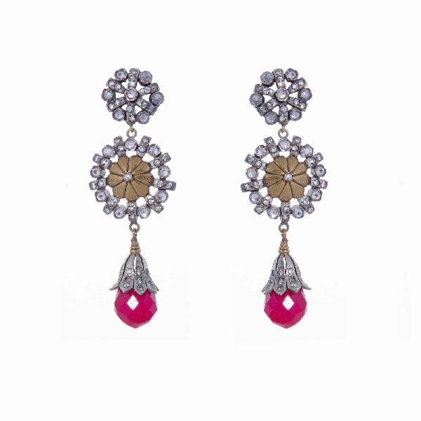 SLEEK RED DROP STONE EARRINGS