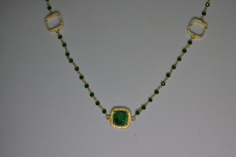 Sterling Silver Green Necklace with Gemstone Strand