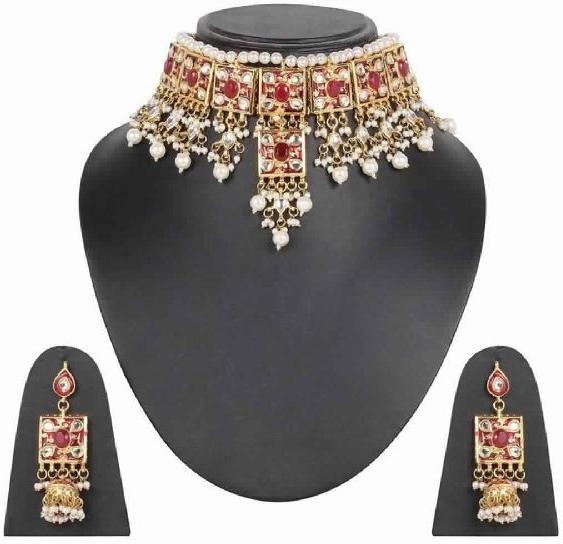 Meena Kundan Pearls Design Gold Plated Handmade Necklace set