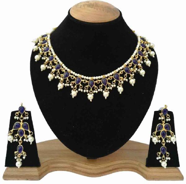 Meena Kundan Fancy Smple Look Gold Plated Wedding Style Handmade Necklace Jewelry set