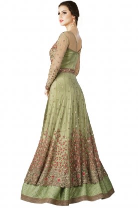 Pista Green Net Embroidered Dress Material