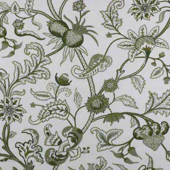 Chelsea Green Crewel Embroidery Handmade Cotton Fabric