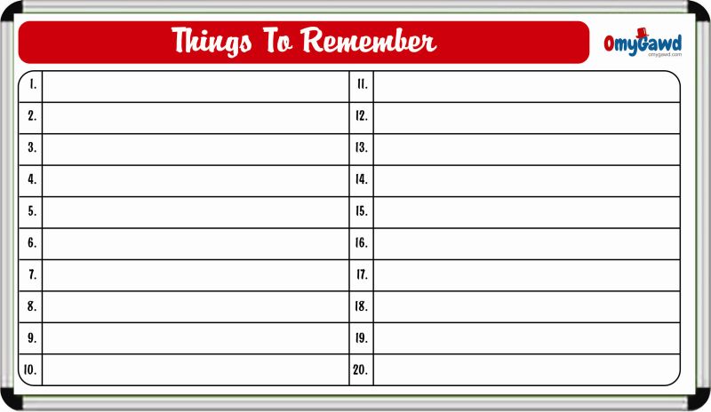 OmyGawd Things To Remember Board, Color : White