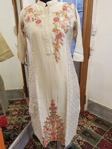 Chanderi Embroidered Kurti, Occasion : Party Wear