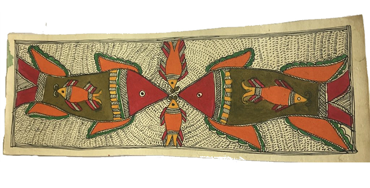 Traditional Madhubani Painting Depicting "Pair of Fish