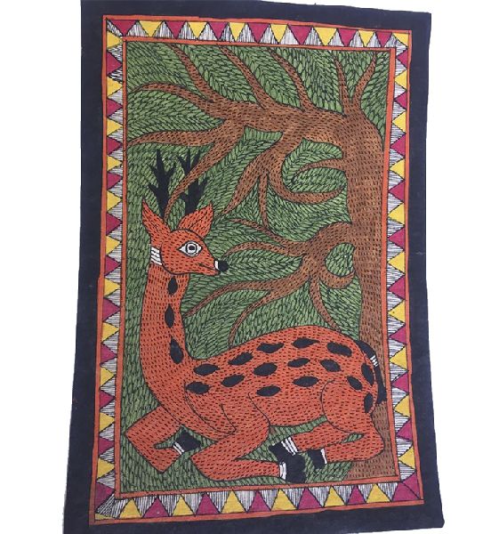 Traditional Madhubani Painting Depicting "A Deer in a Jungle"