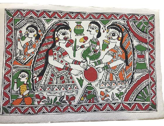 Traditional Madhubani Painting Depicting "Daily Chores"