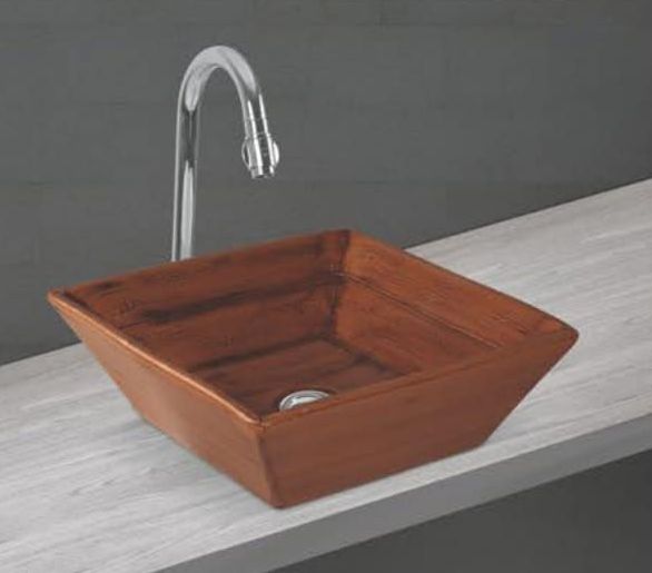 Square Satin Designer Table Top Wash Basin, Color : Brown