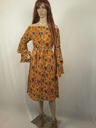 Neemarani Cotton Fabric Printed Double Bell Sleeves Dress, Size : Small, Medium, Large
