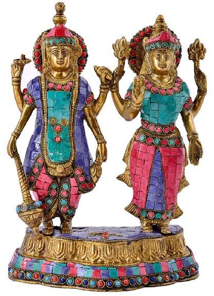 Multicolour Vishnu Lakshmi Statue