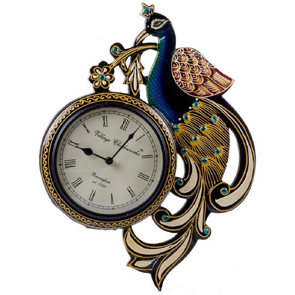 Peacock Design Wooden Clock