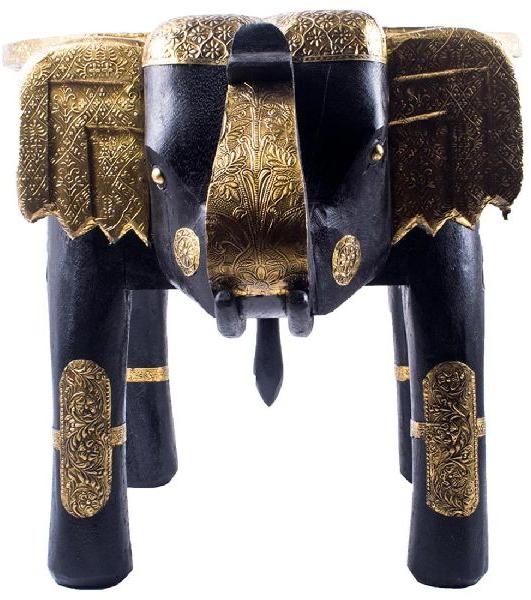 Wooden Elephant Stool With Brass Fittings