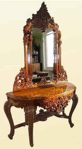 Polished Wooden Carved Dressing Table, for Hotel, Home, Color : Brown