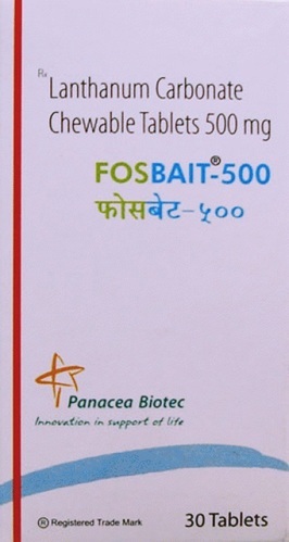 FOSBAIT LANTHANUM CARBONATE 250MG & 500MG, Packaging Type : Plastic Bottle