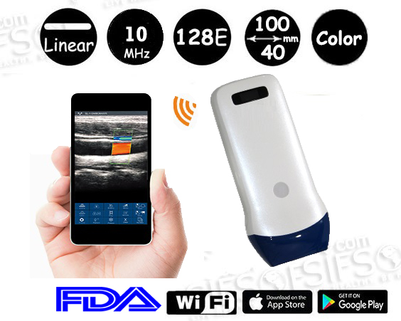 Linear Wireless Portable Ultrasound Scanner Color 10/12Mhz 128 elements, Harmonic technology SIFULTRA5.34