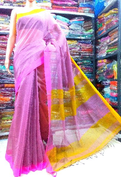 Handloom Silk Cotton Contrast Pallu Saree, for Easy Wash, Pattern : Plain