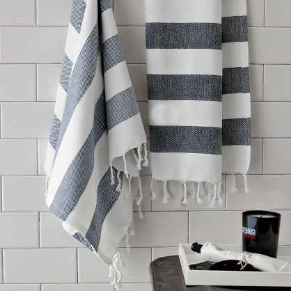 Rectangle Cotton Stripe Fouta Towel, for Bathroom, Home Bath, Hotel, Pattern : Striped
