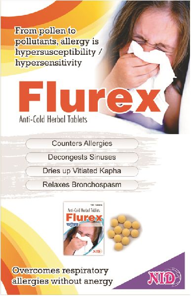 Flurex Auti Cold Herbal Tablets, for Clinical, Hospital, Form : Capsules