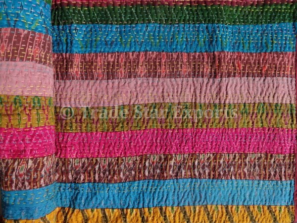 Handmade Patch Work Kantha Silk Quilt