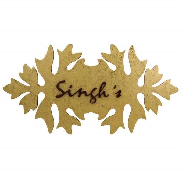 BH-NM-30-000 Gold Textured Motif Cutout Wood Name Plate