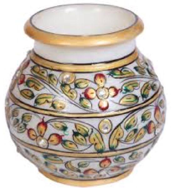 Round Marble Handicraft Matki, for Used Decoration Purpose, Feature : Attractive design