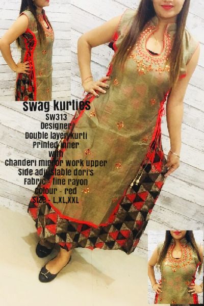 Aggregate 147+ double layer party wear kurti best