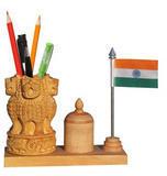 Wooden Ashok Chakra Pen Stand