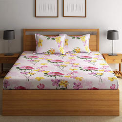 Swayam 120 TC Cotton White & Pink Double Bedsheet Set