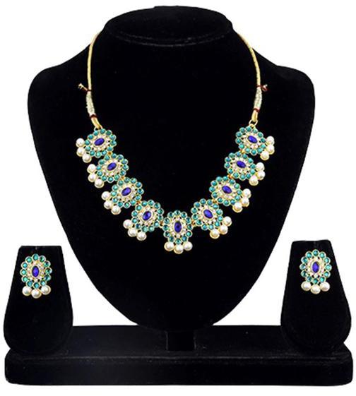 Blue And Purple Kundan Necklace Set