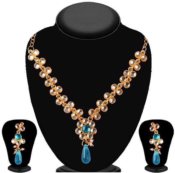 Blue And White Kundan Necklace Set
