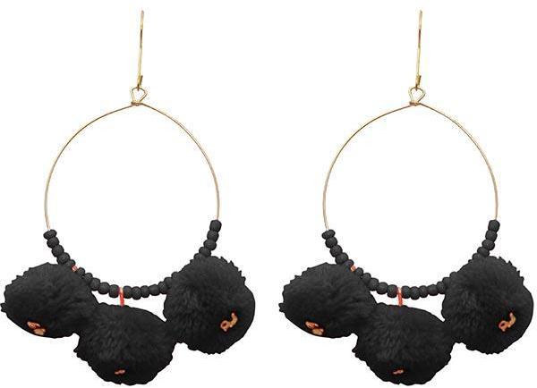 Gold Plated Black Pom Pom Earrings