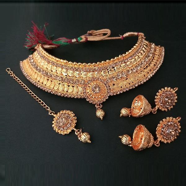Gold Plated Choker Necklace Set With Maang Tikka