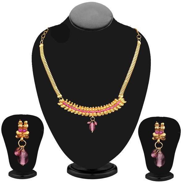 Gold Plated Pink Austrian Stone Necklace Set