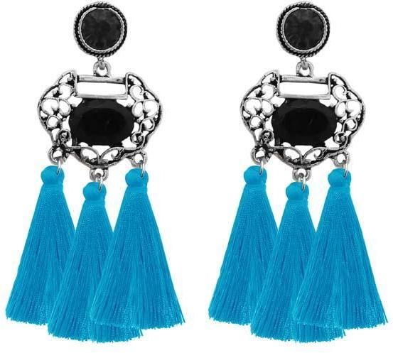 Jeweljunk Blue Thread Rhodium Plated Earrings