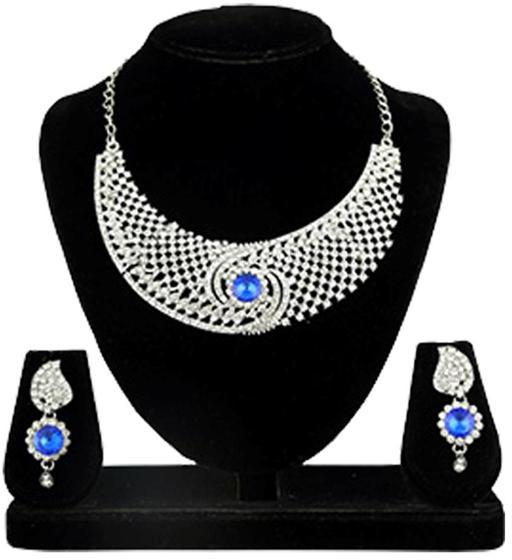 Silver Plated Blue Stone Alloy Necklace Set