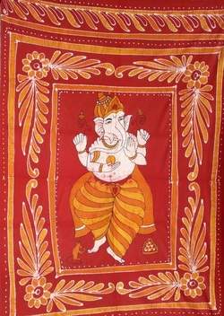 Ganesha Batik Tapestry Bed Cover, Color : Red / Customized