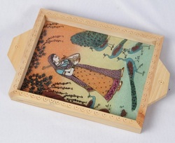 Glass handcrafted wooden serving tray, Size : 8 x 6 x 1 inch