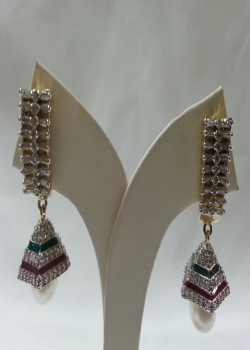 Cz red and green meena earrings