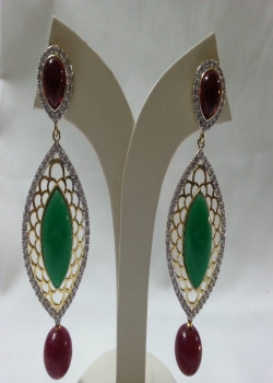 Red and green cz earring