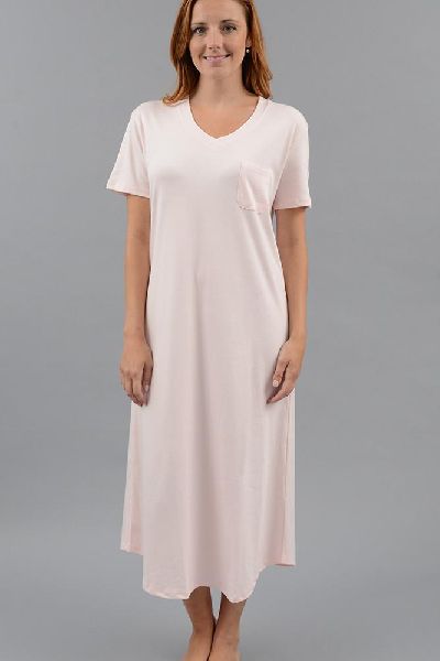 Plain 100% cotton polyester viscose Ladies Nightgown, Color : Creamy