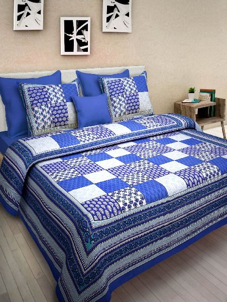 Blue Colour Striped PrintsBedsheetcotton Bedsheetjaipuri Bedsheet