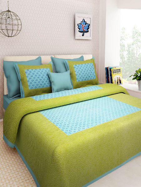 Green Colour Geometric PrintsBedsheetcotton Bedsheetjaipuri Bedsheet