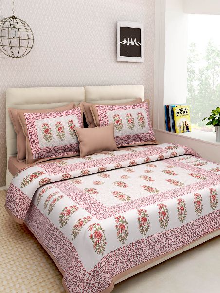 Peach Colour Floral PrintsBedsheetcotton Bedsheetjaipuri Bedsheet