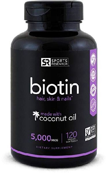 Biotin (High Potency) 5000mcg Per Veggie Softgel; Enhanced with Coconut Oil for better absorption; S