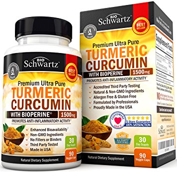 Turmeric Curcumin with Bioperine 1500mg. Highest Potency Available. Premium Pain Relief & Joint Supp